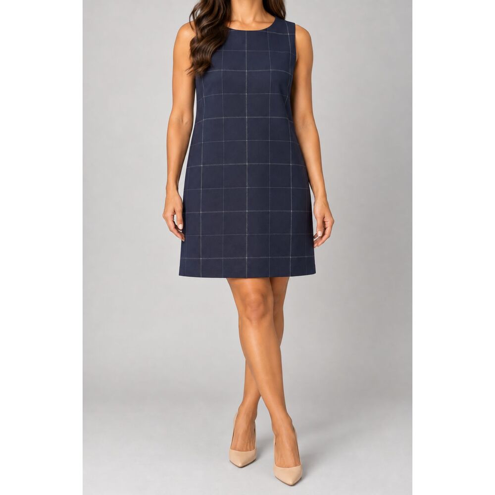 ON 34th Navy Windowpane Shift Dress Women’s Large Sleeveless Work Office